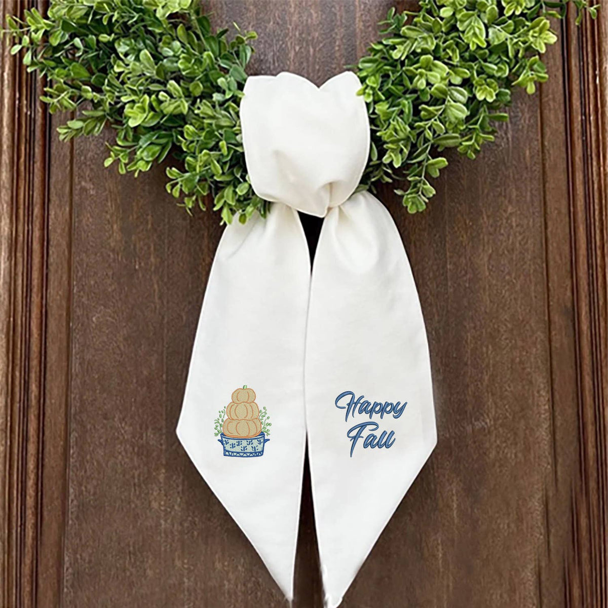 Topiary Pumpkins Embroidered Wreath Sash