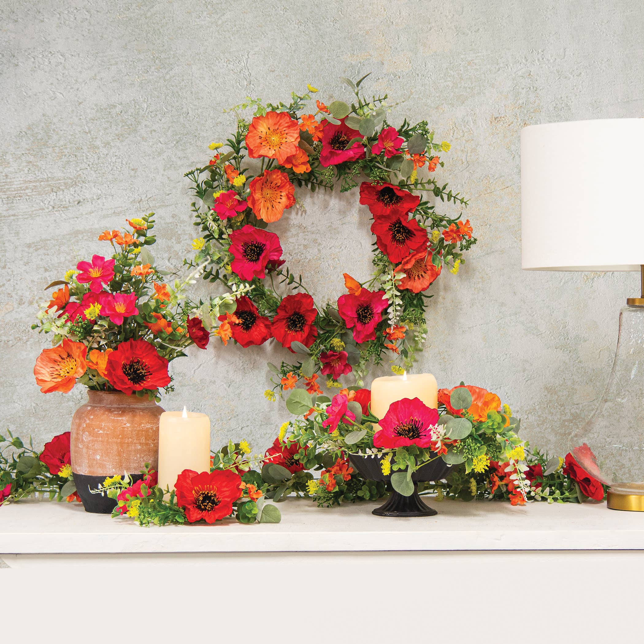 Sunset Poppy & Blooms Spray - 20 In
