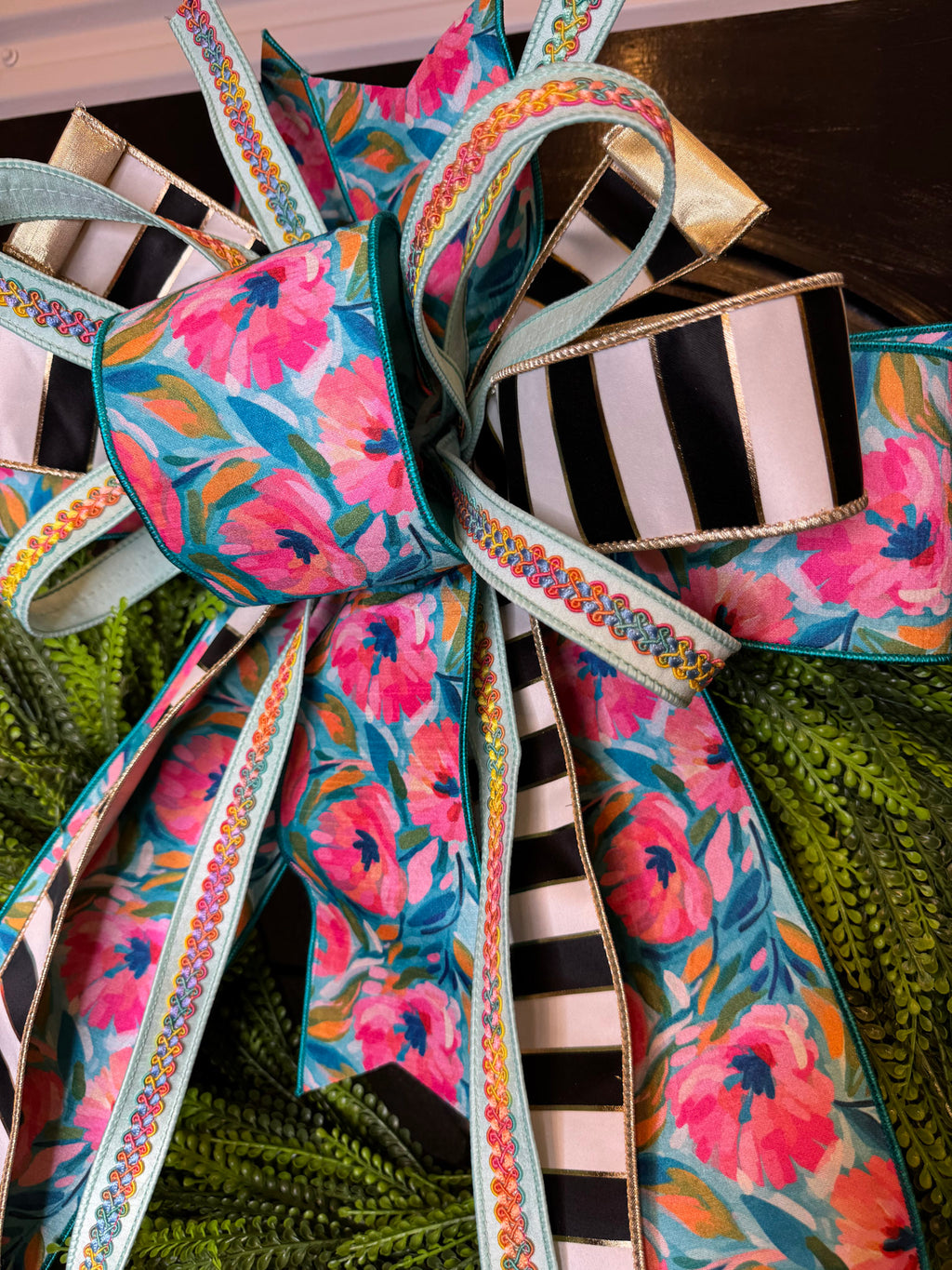 Cabana Bloom Bow on Bead Grass Wreath