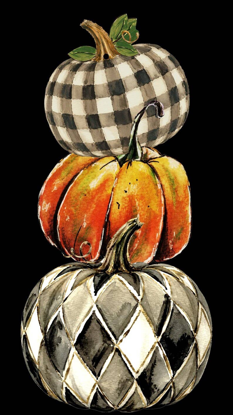 LARGE Designer Harlequin Pumpkin Door Hanger