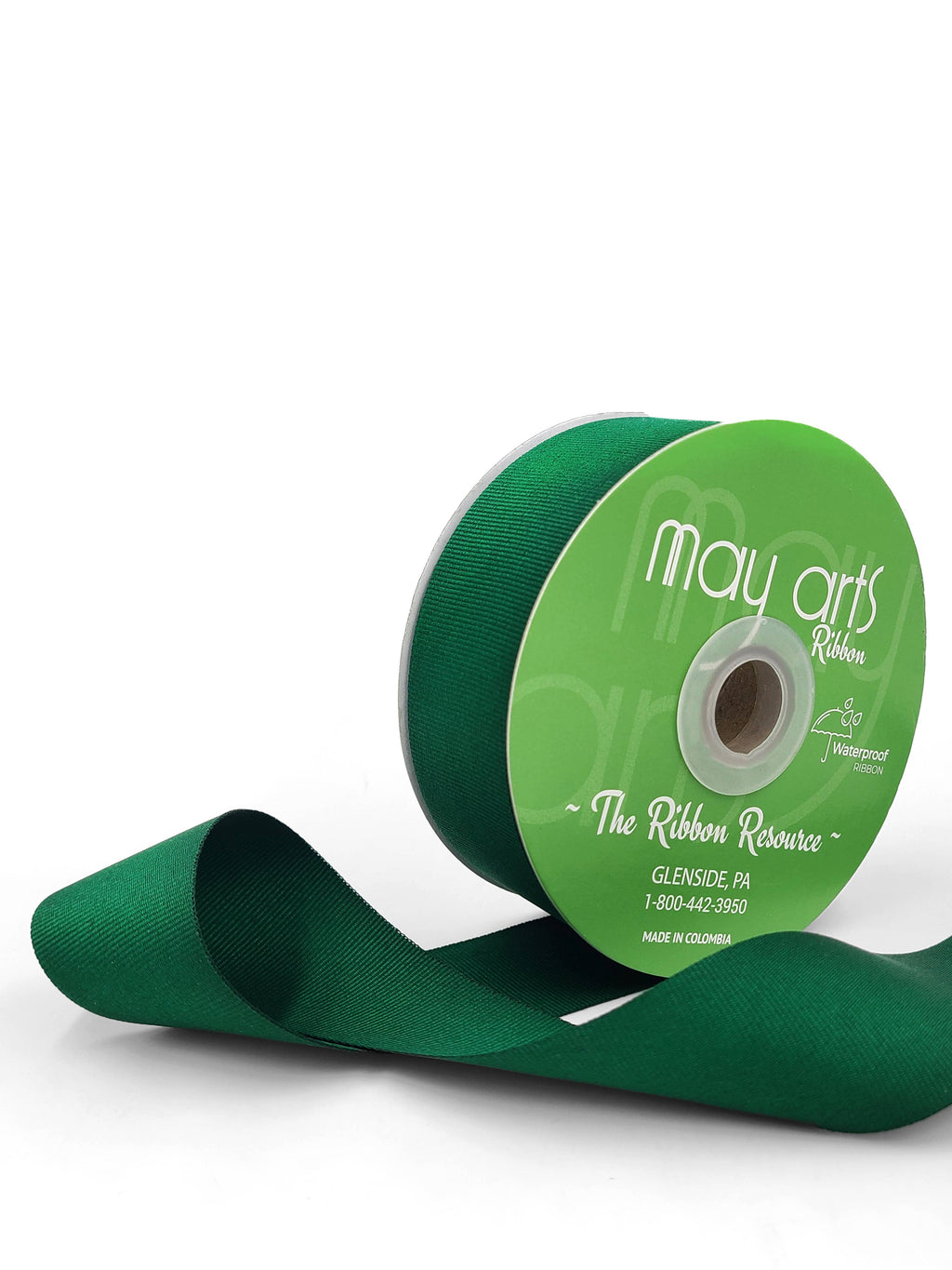1.5" Weather Resistant Grosgrain Woven Ribbon, Green
