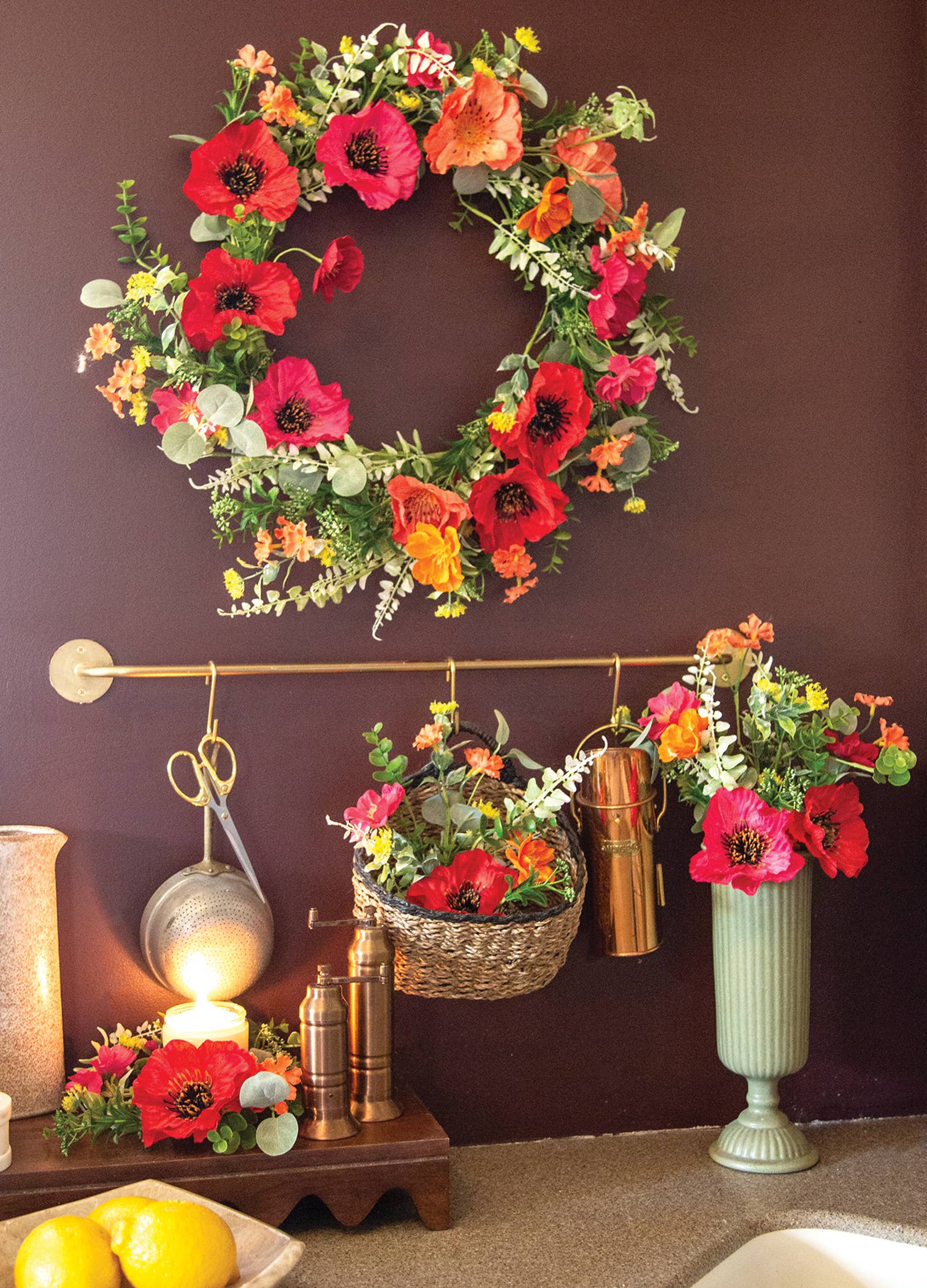 Sunset Poppy & Blooms Spray - 20 In