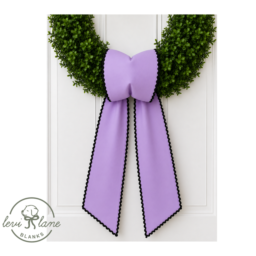 Fall Bow Wreath Sash Pre-Order - CAPPED - ETA End of August: Lavender with Orange Ric Rac