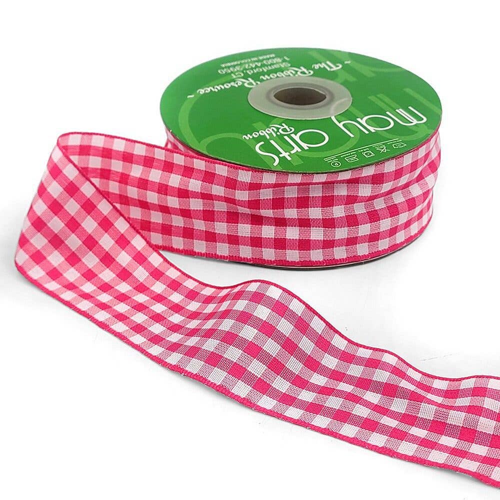 1.5" Bubblegum Pink & White Checkered Gingham Ribbon