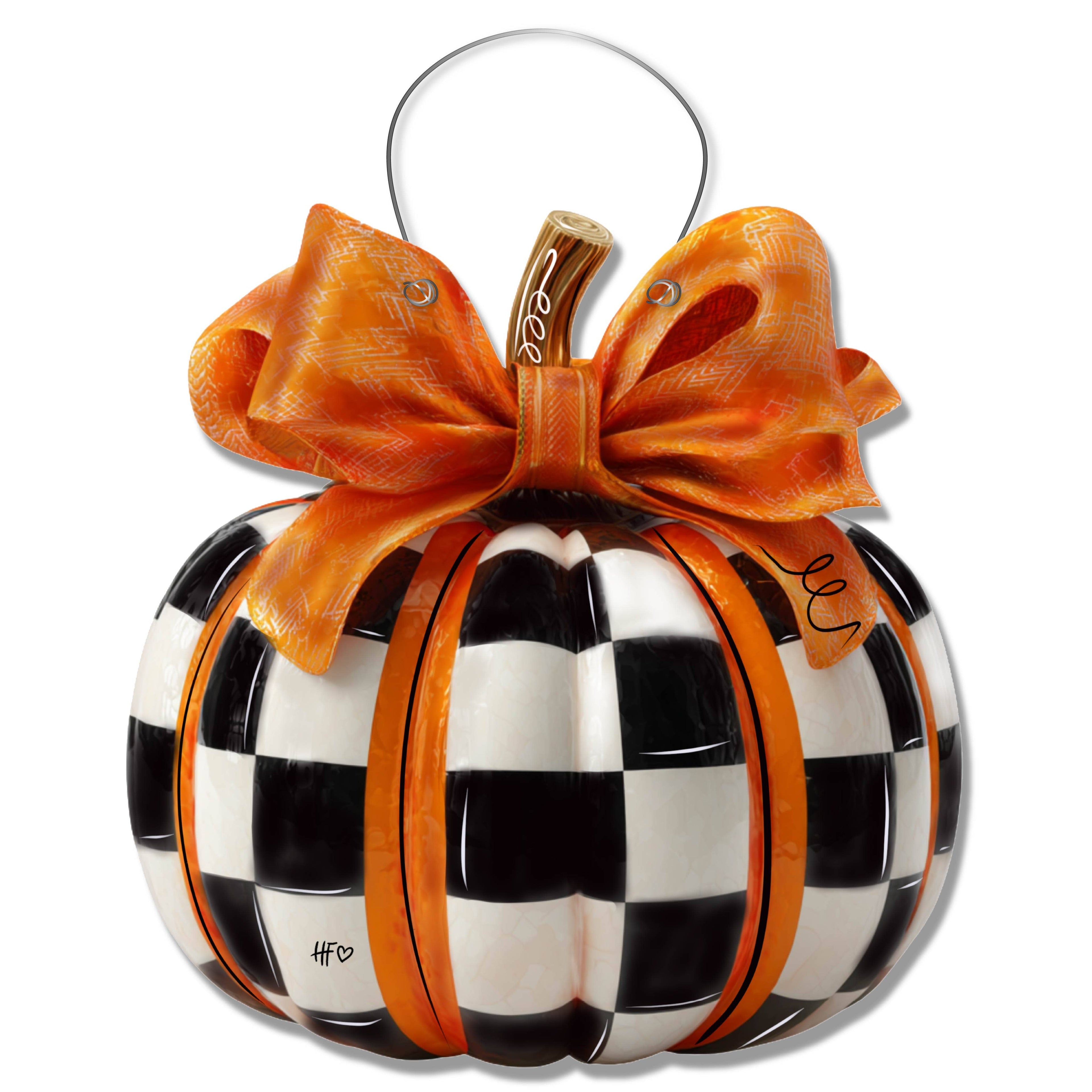 Elegant Checkered Pumpkin Door Hanger: Standard