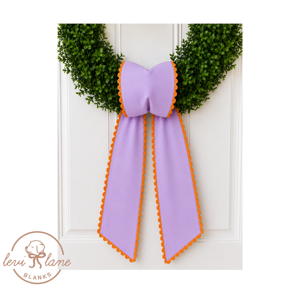 Fall Bow Wreath Sash Pre-Order - CAPPED - ETA End of August: Lavender with Orange Ric Rac