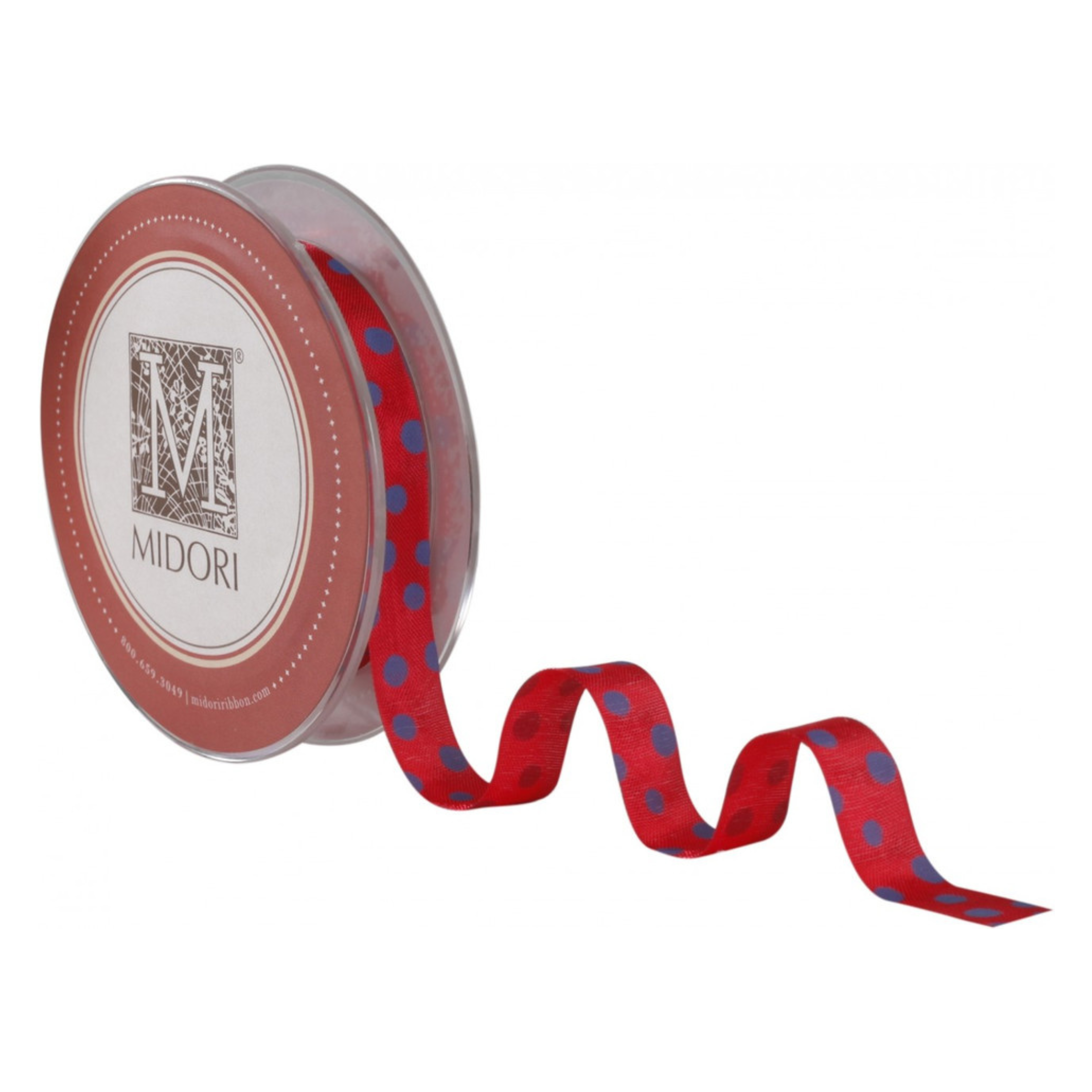 Blue Polka Dots on True Red Rayon Trimming Ribbon