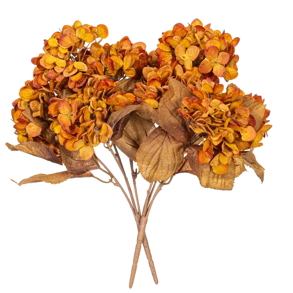 Vickerman 16.5" Yellow/Brown Hydrangea Bush 2/Bag: Yellow/Brown / Polyester, Plastic, Iron / 16.5"
