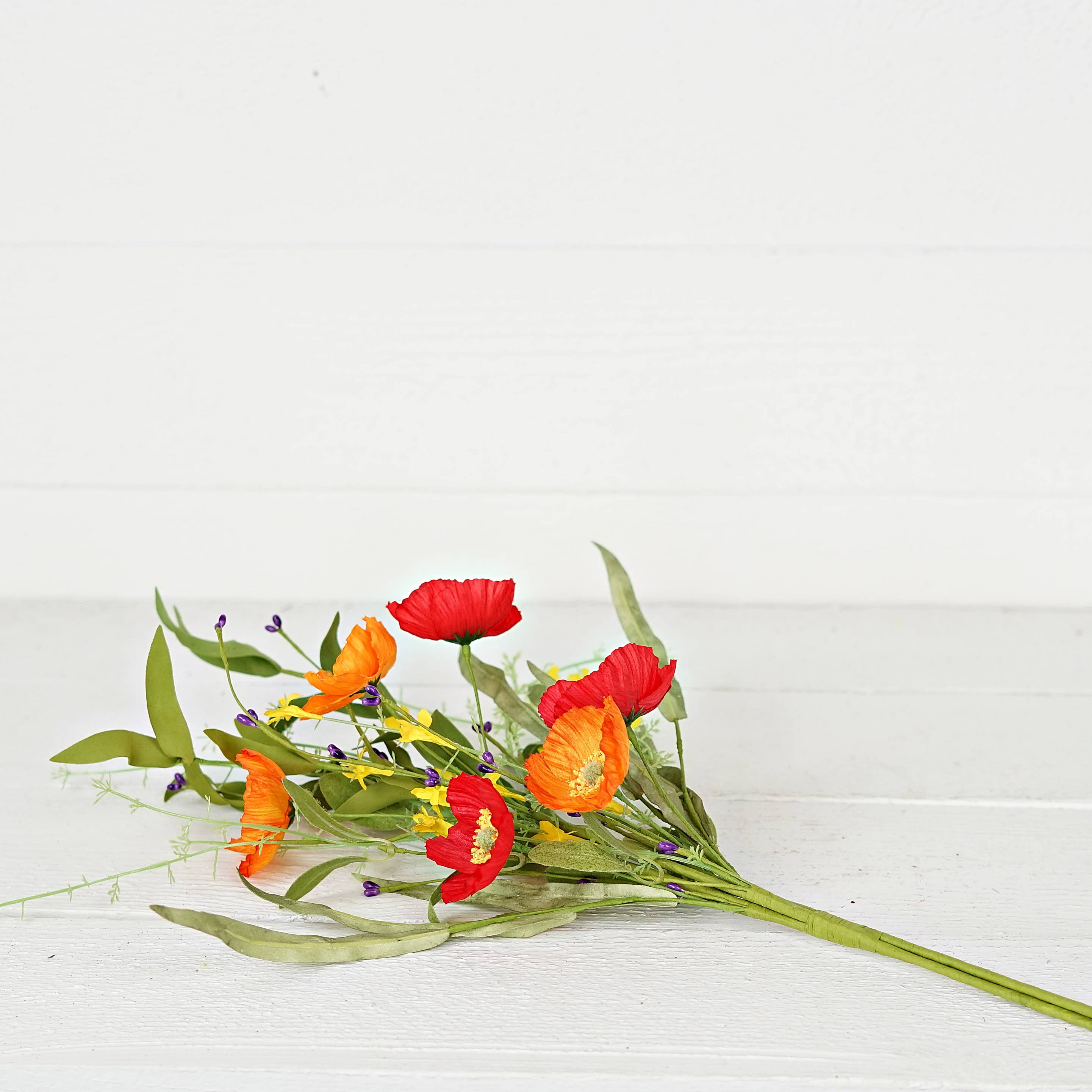 35575- 19in Bush-Orange Red Poppy w. Wild Flower