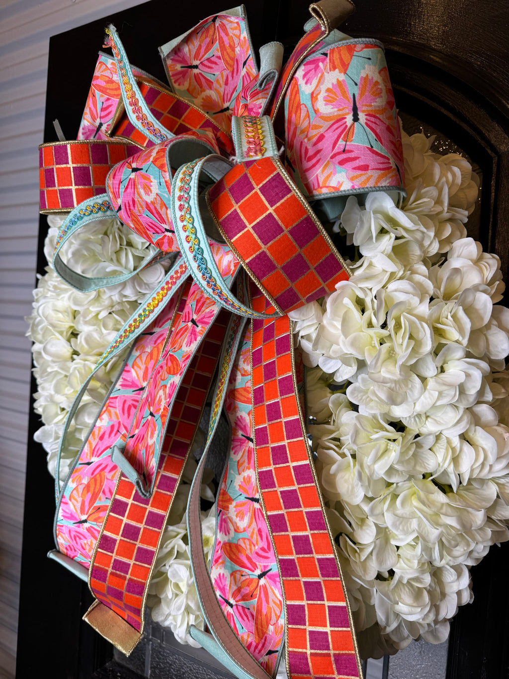 Butterflies All Around Bow and Hydrangea Wreath