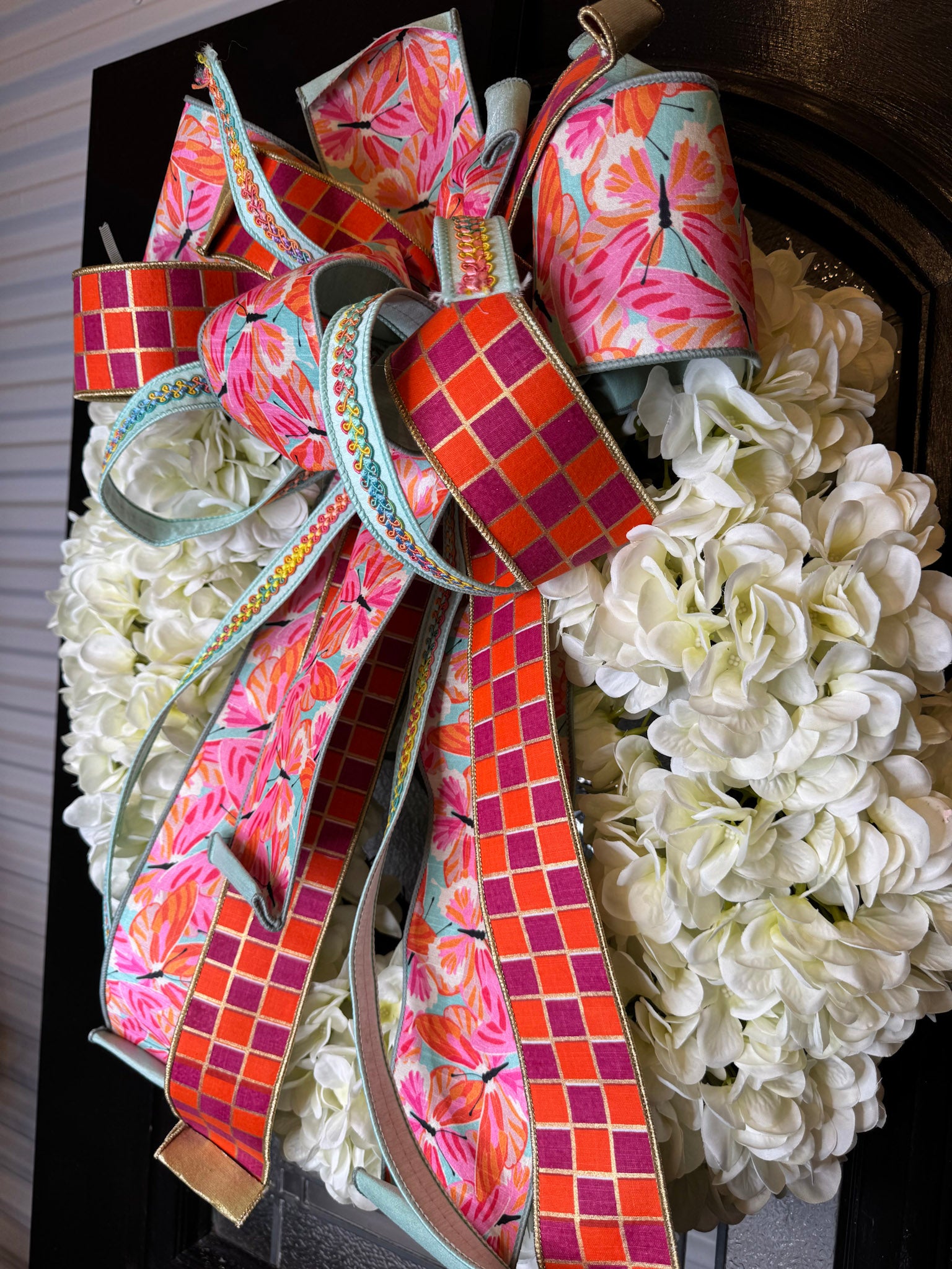 Butterflies All Around Bow and Hydrangea Wreath