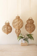 SET OF THREE LARGE WOVEN SEAGRASS AND IRON ORNAMENTS: Brown / Seagrass/Iron / Large: 14"d x 30.25"t;  
Medium: 12"d x 21"t;  
Small: 12"d x 17.75"t