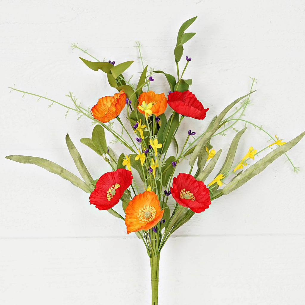 35575- 19in Bush-Orange Red Poppy w. Wild Flower