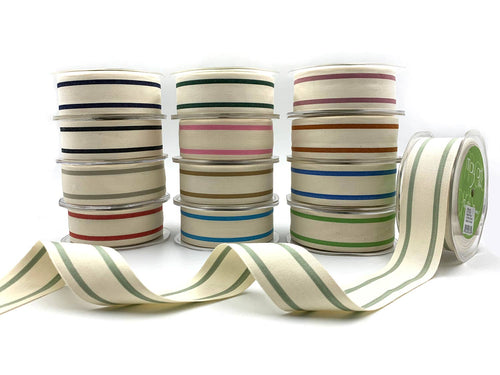 1.5" Woven Cotton Red Double Stripes Ribbon