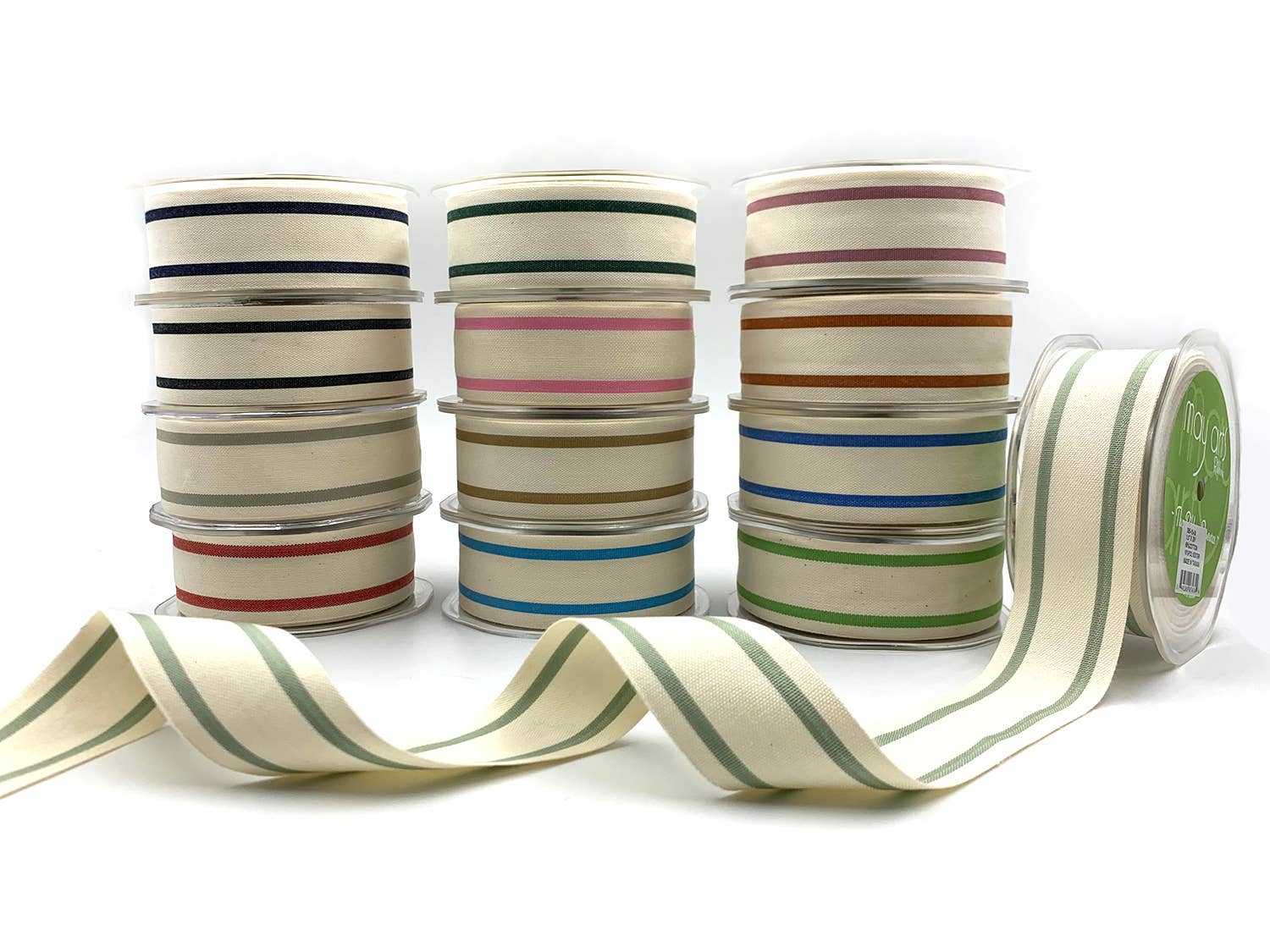1.5" Woven Cotton Dark Navy Double Stripes Ribbon