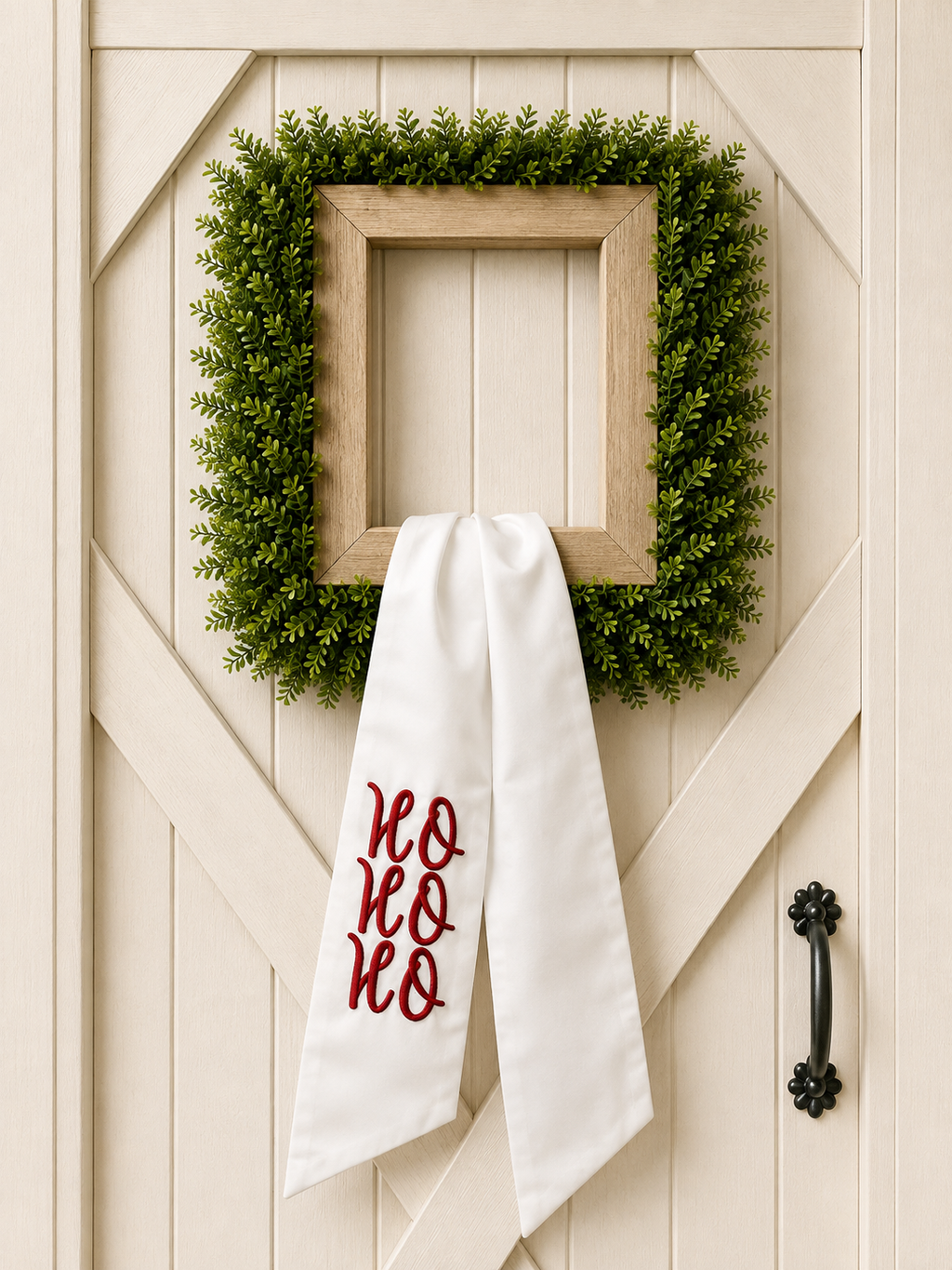 Wreath Sash | Ho Ho Ho Puff 3-D Embroidered: Yes / Cotton - White