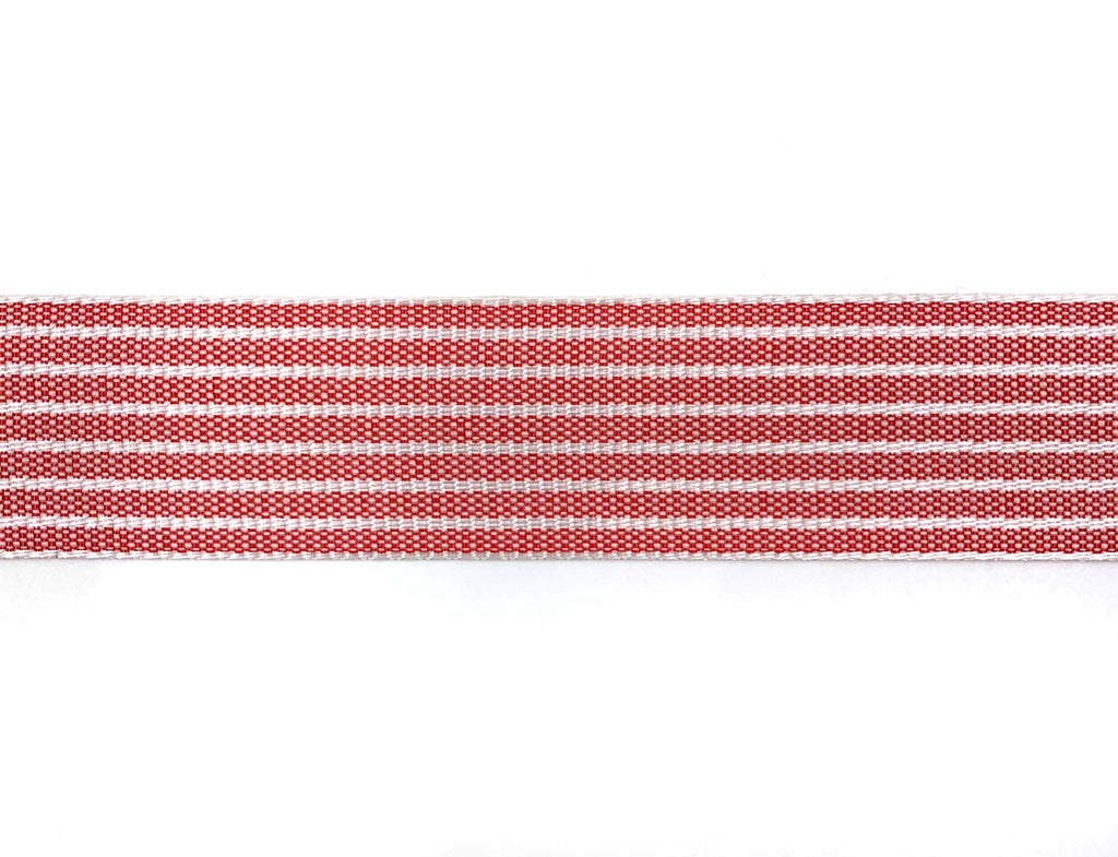 ~1" Soft Red/White Thick Woven Striped Ribbon