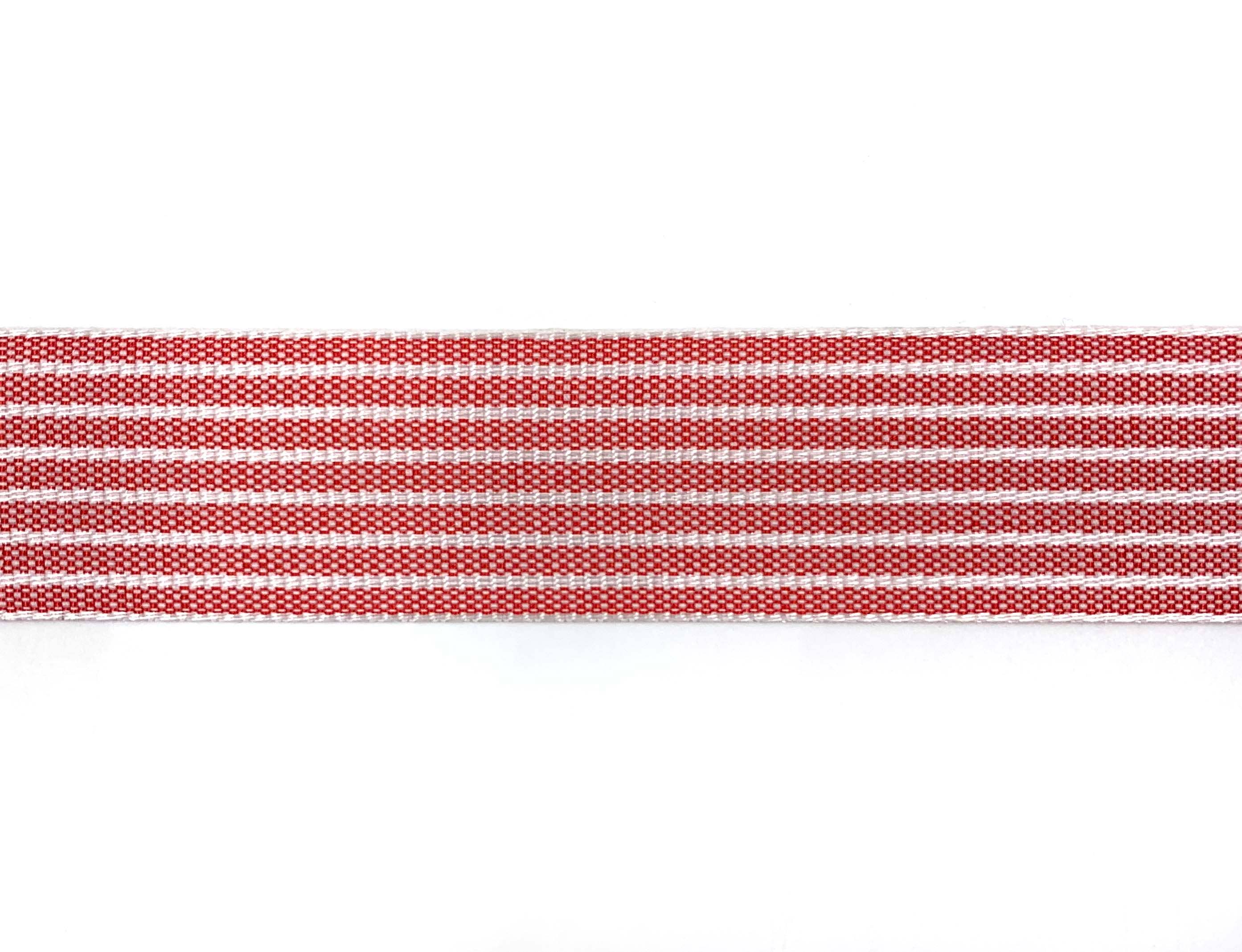 ~1" Soft Red/White Thick Woven Striped Ribbon