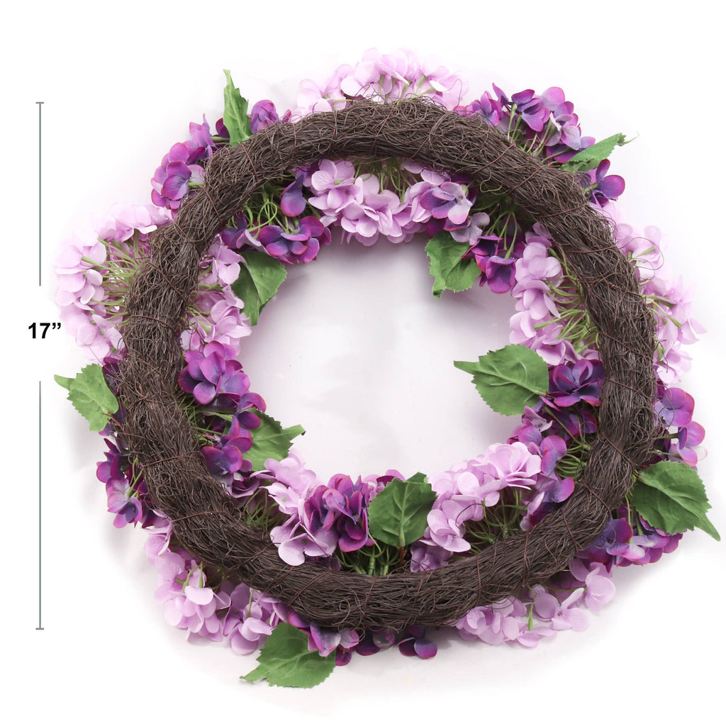 24" Mixed Purple Hydrangea Wreath With Grapevine Ring