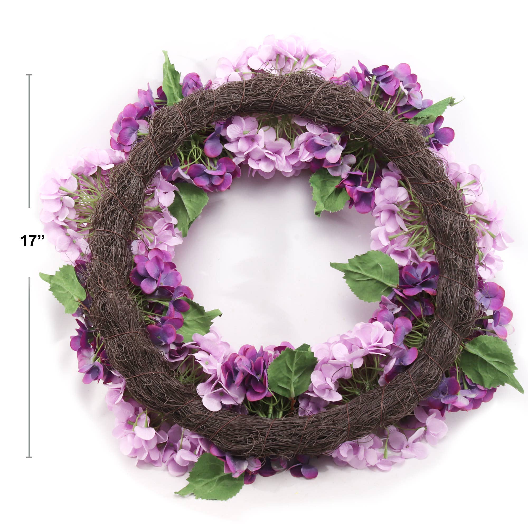 24" Mixed Purple Hydrangea Wreath With Grapevine Ring