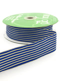 1.5" Classic Royal Blue & Oatmeal Striped Grosgrain Ribbon