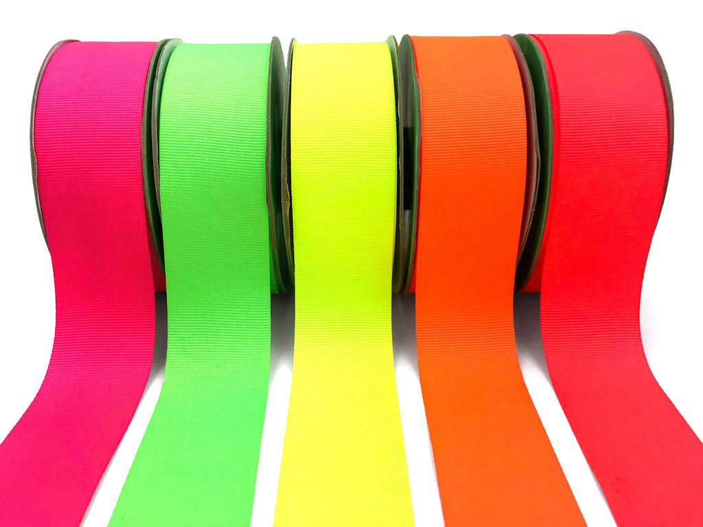 1.5" Neon Coral Woven Grosgrain Ribbon