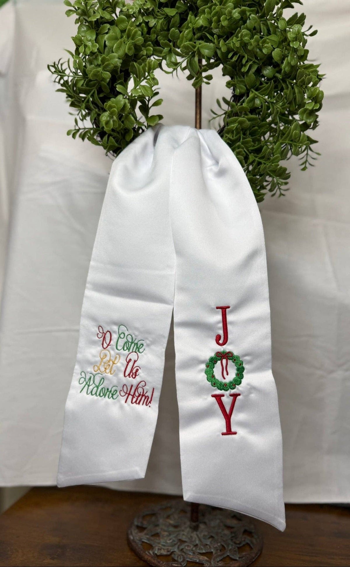 Oh Come Let Us Adore Him | Joy  | Wreath Sash: Cotton - White