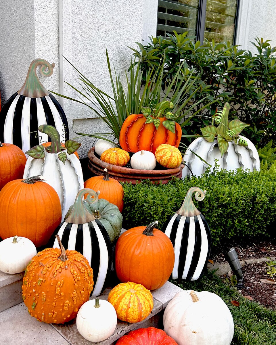 Yard Size Tall Striped Pumpkin