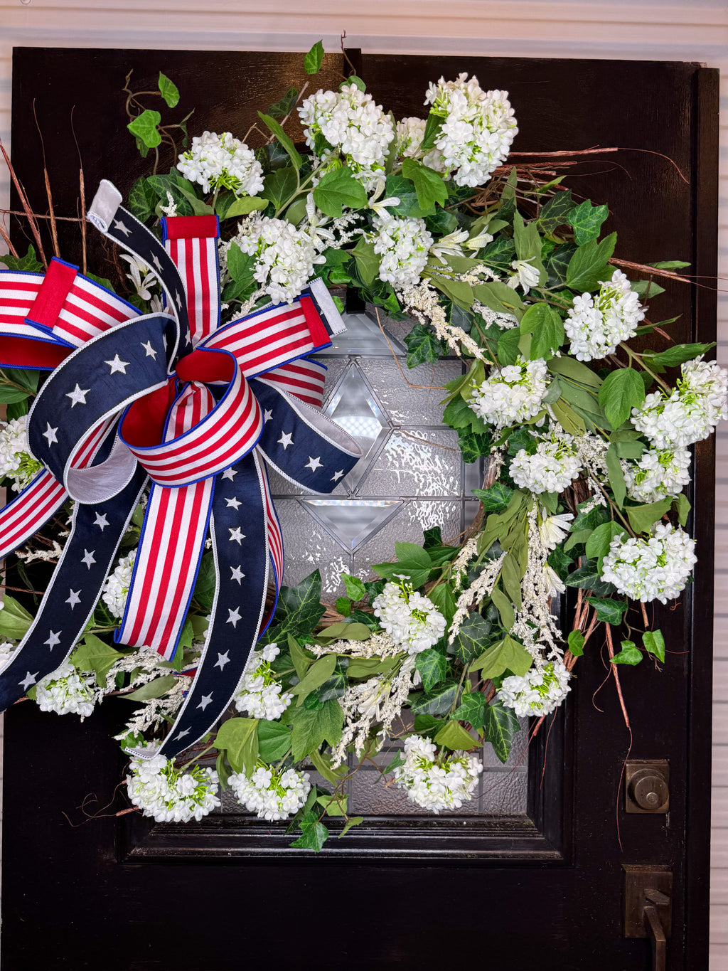 Stars and Stripes Bow on Snowball Wreath