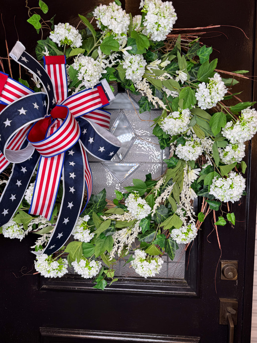 Stars and Stripes Bow on Snowball Wreath