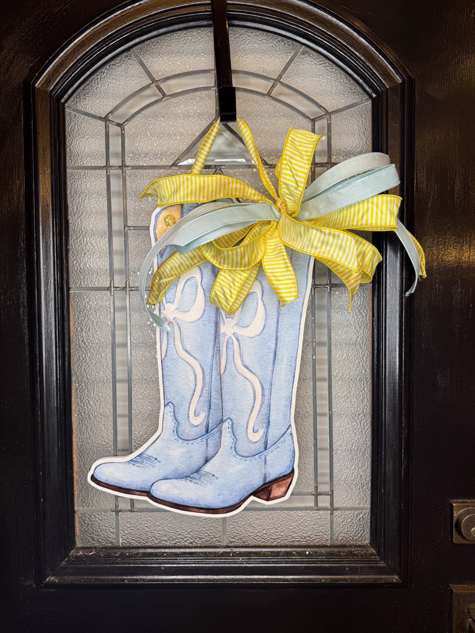 Reversible Blue & Yellow Cowgirl Boot Doorhanger w/Bow