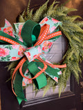Tangerine Bloom Bow with Fern Wreath