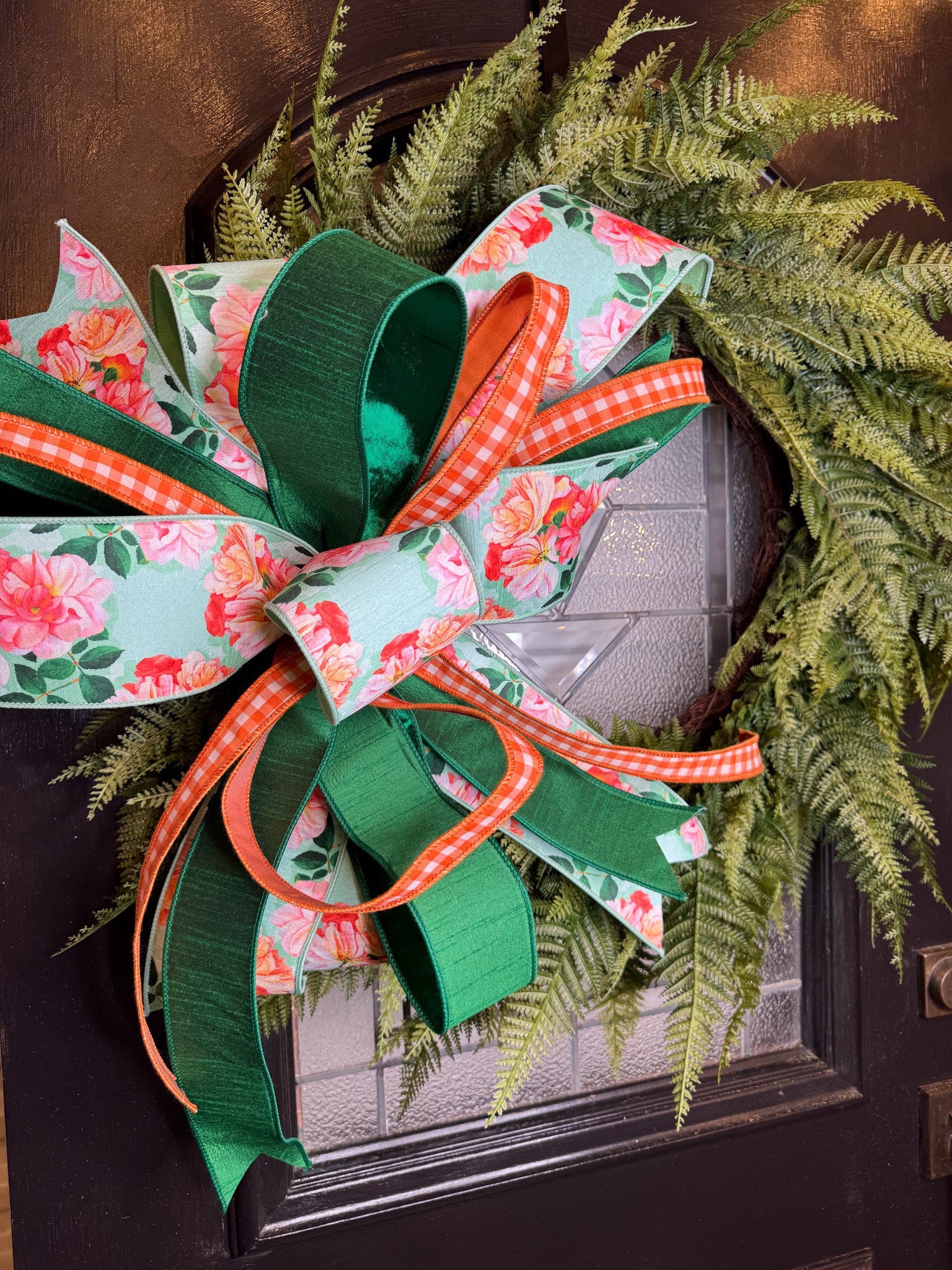 Tangerine Bloom Bow with Fern Wreath