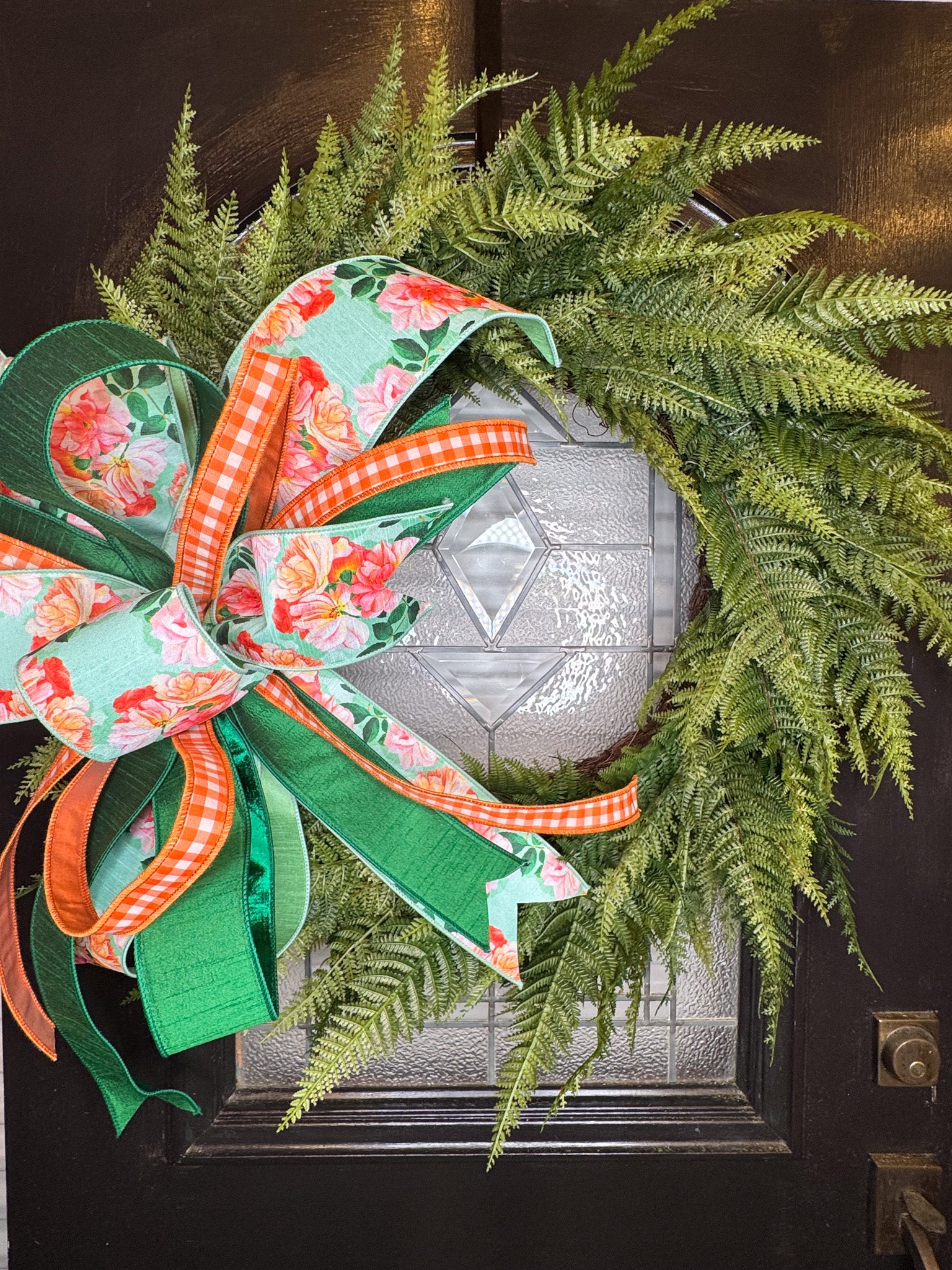 Tangerine Bloom Bow with Fern Wreath
