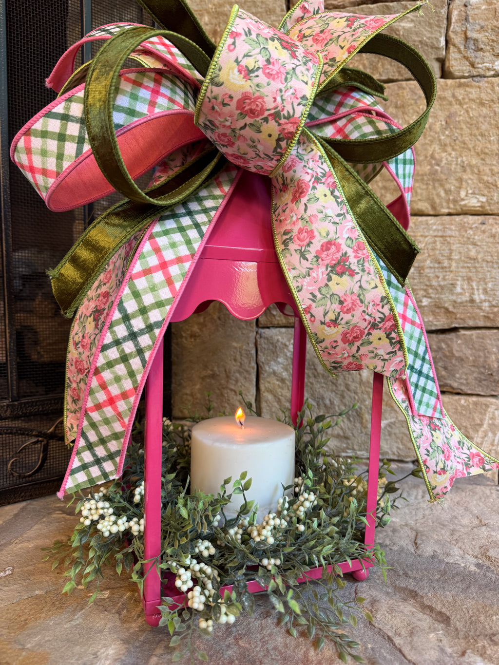 Pink Lantern with greenery & Bow