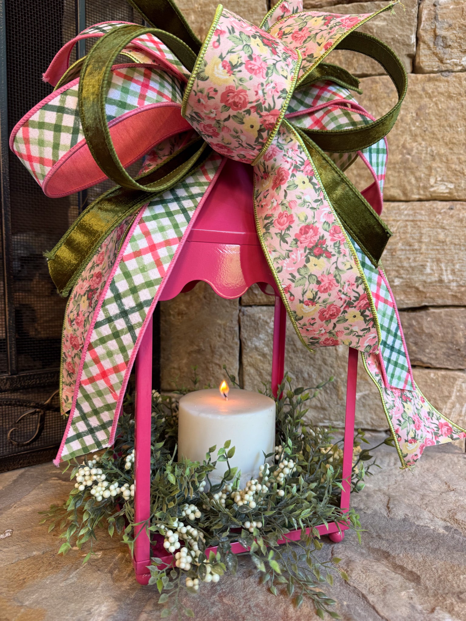 Pink Lantern with greenery & Bow