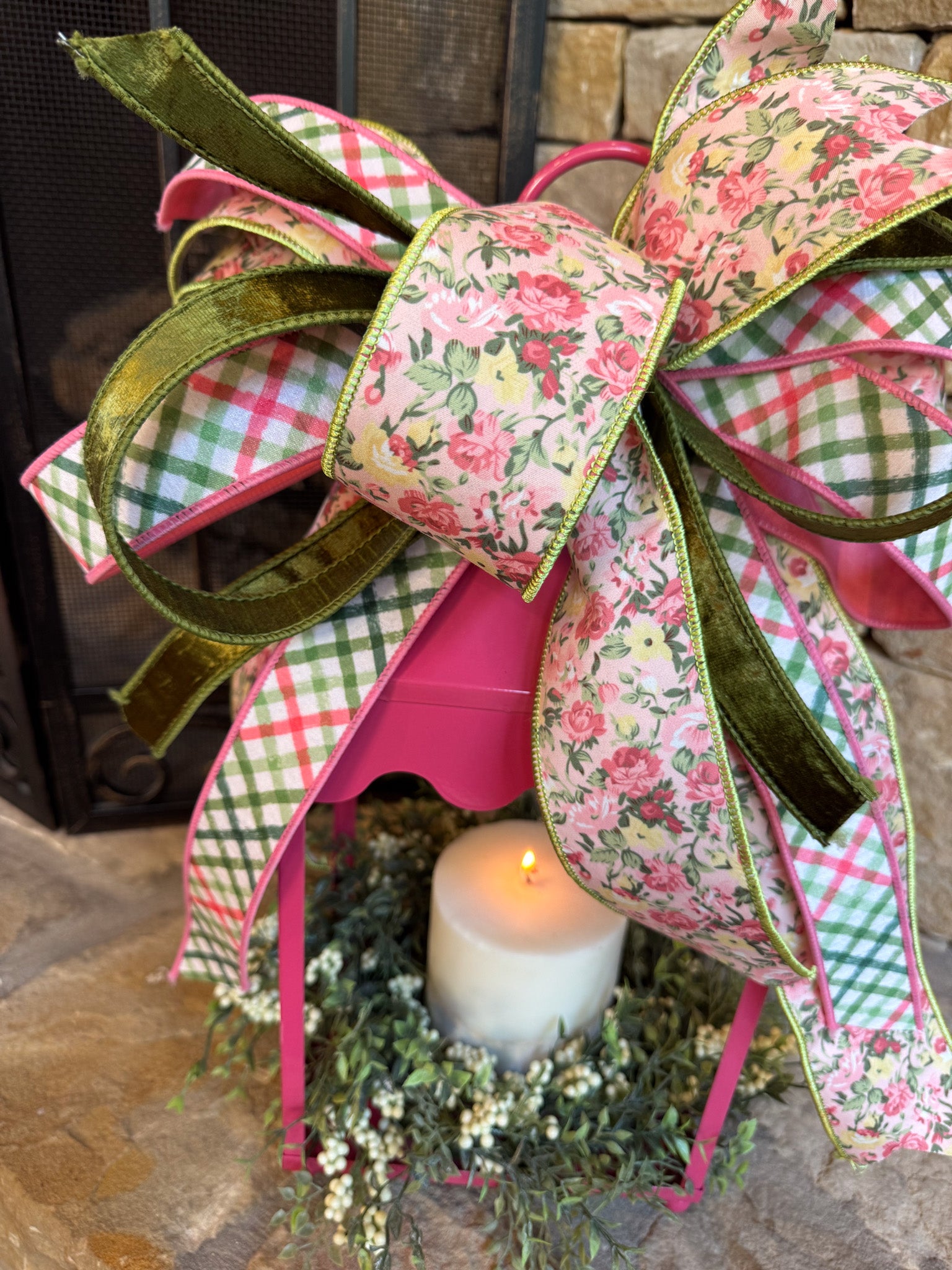 Pink Lantern with greenery & Bow