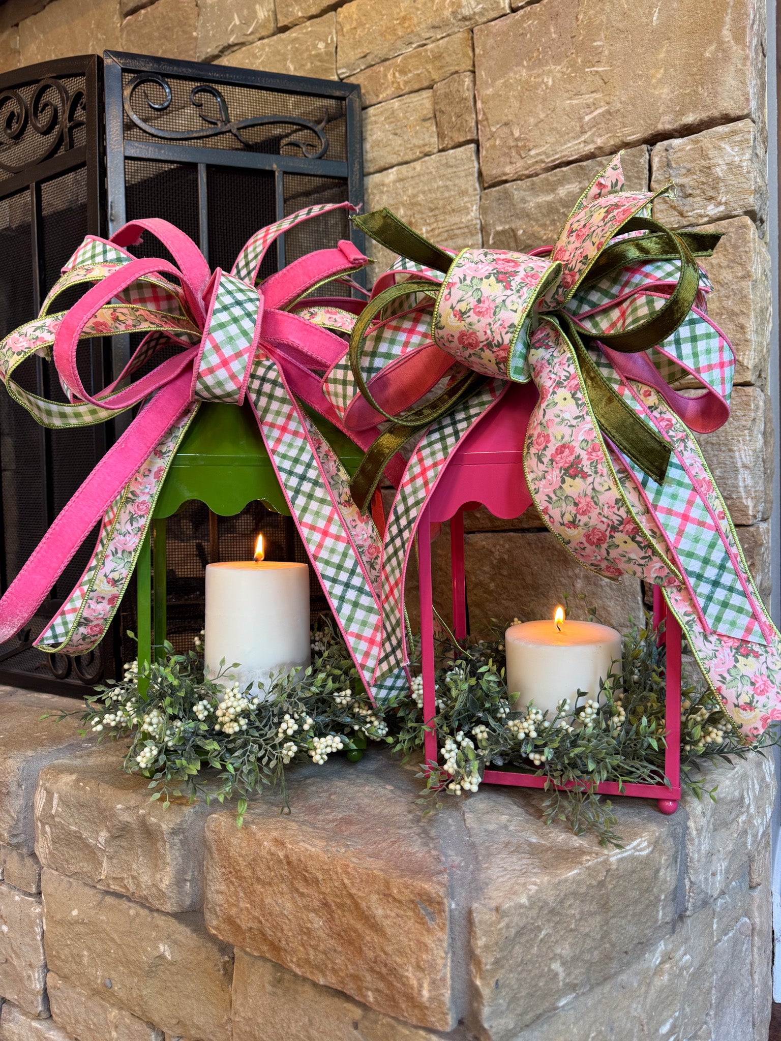 Pink Lantern with greenery & Bow