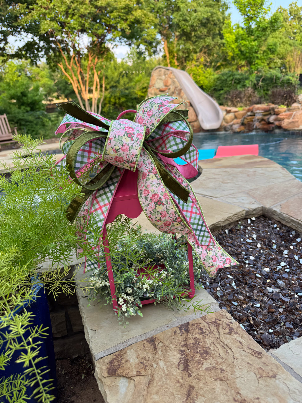 Pink Lantern with greenery & Bow