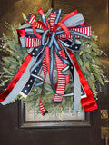 Red, White and Blue Forever Bow on Eucalyptus Wreath