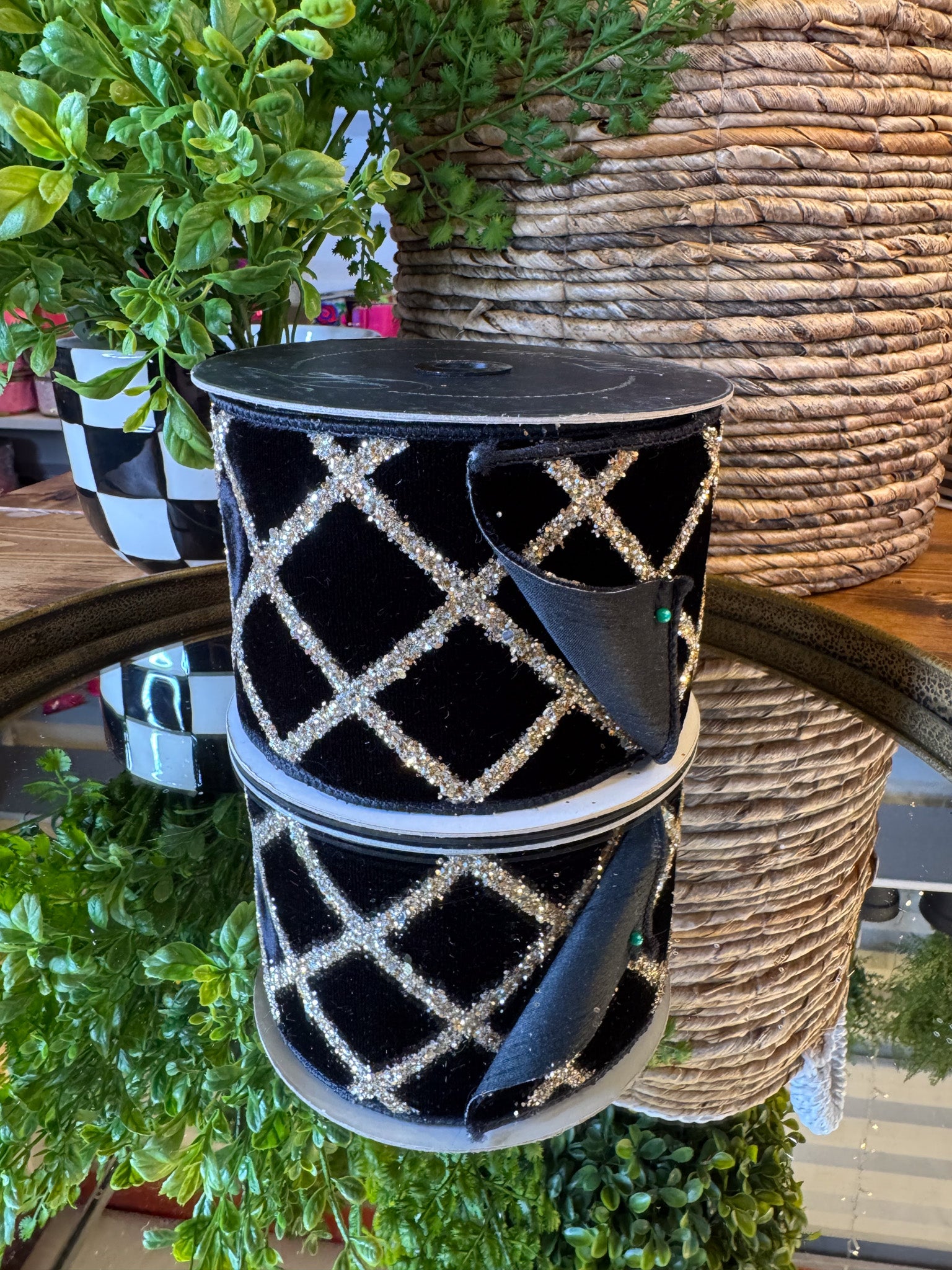 Velvet Glitter Lattice Ribbon