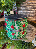 Holly Embroidered Leaves Ribbon