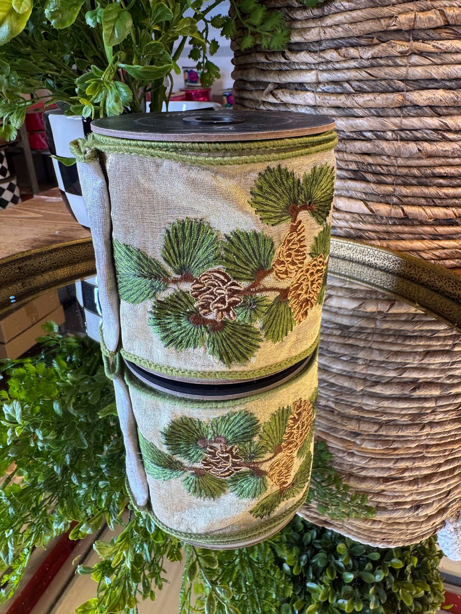 Shimmering Pinecone Branch Ribbon