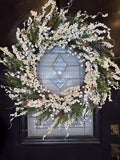 30" White Berry & Pine Wreath
