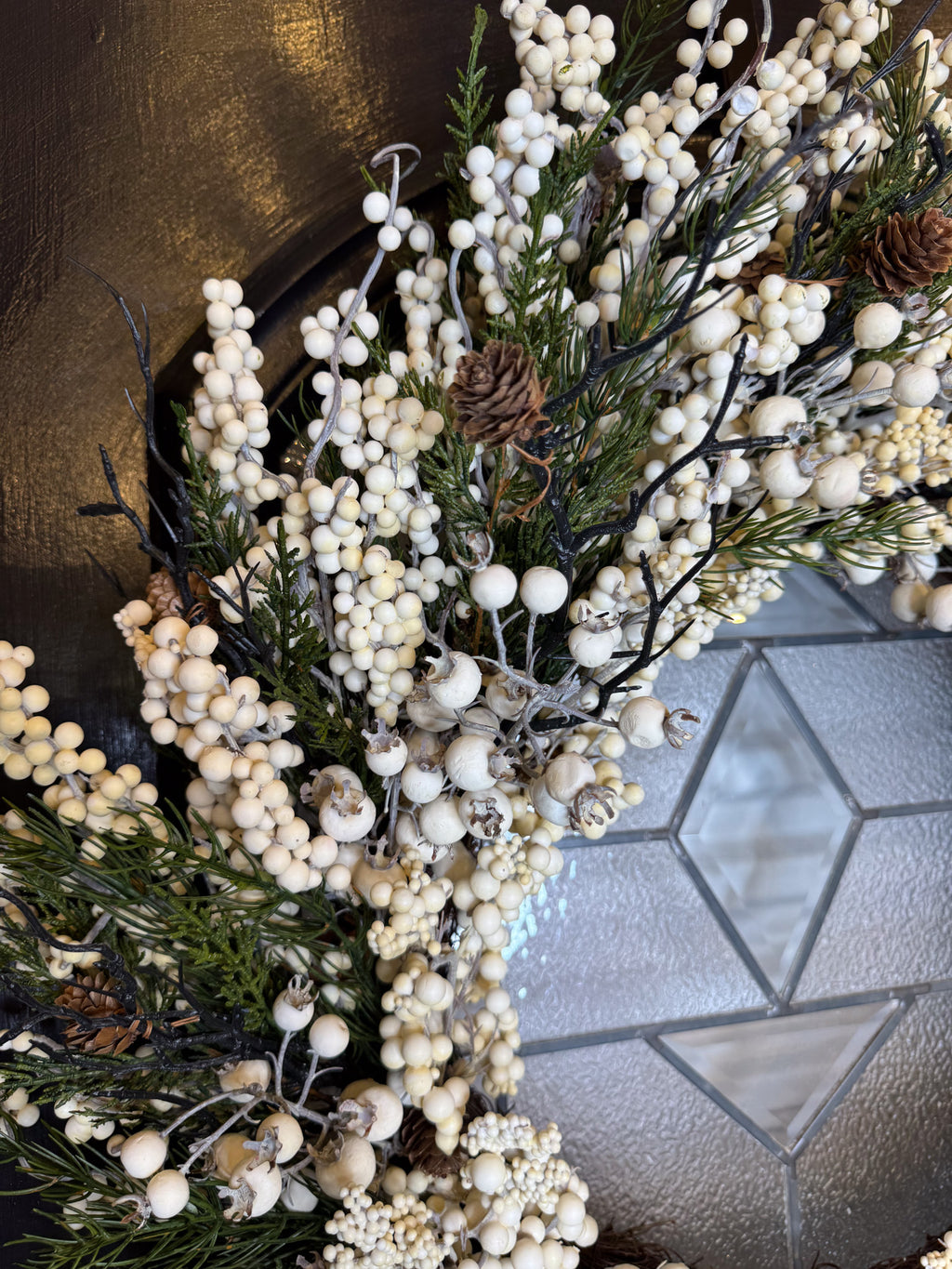 30" White Berry & Pine Wreath