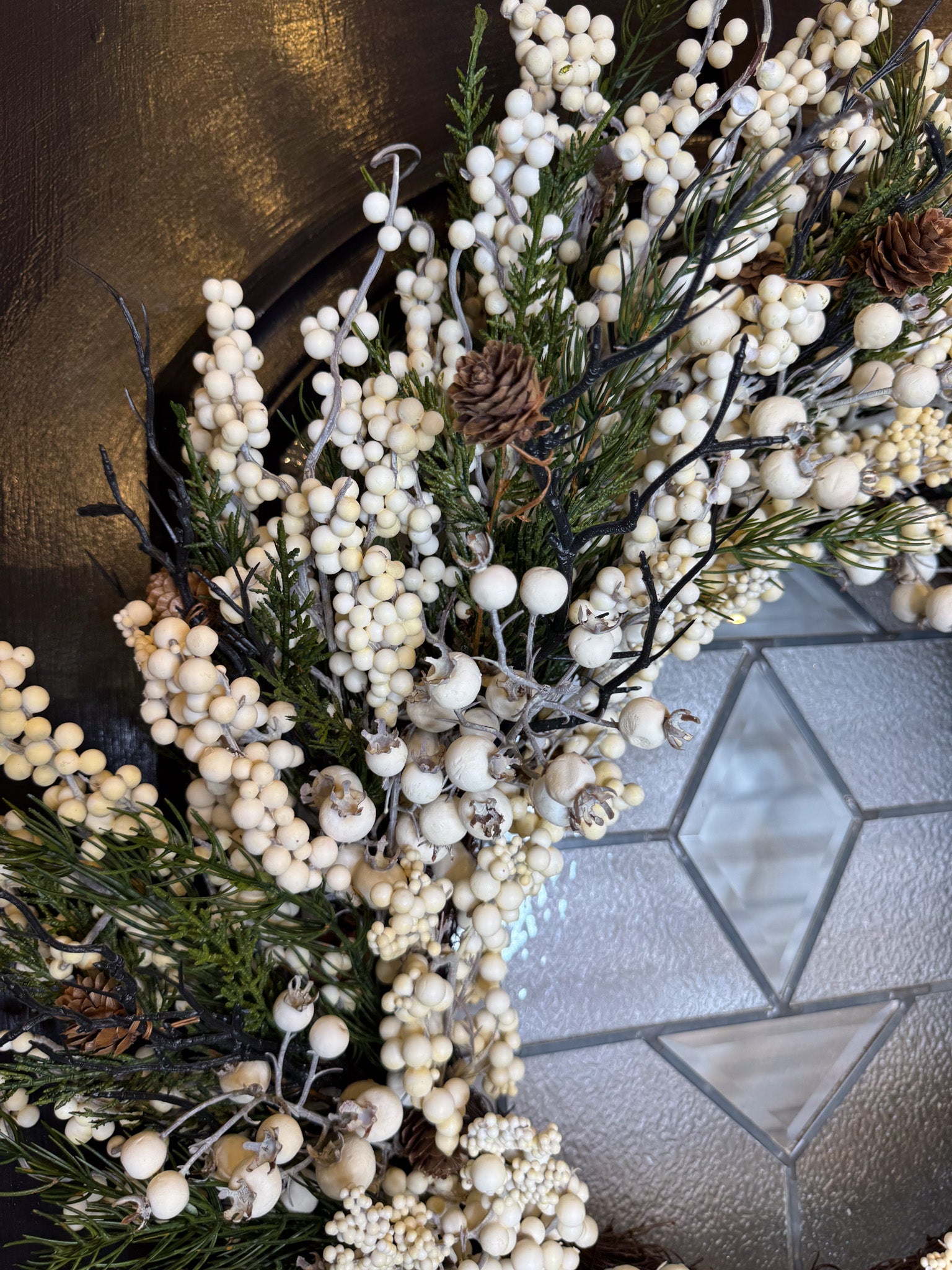 30" White Berry & Pine Wreath