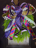 Tarleton Purple Poo Bow on Bead Grass Wreath