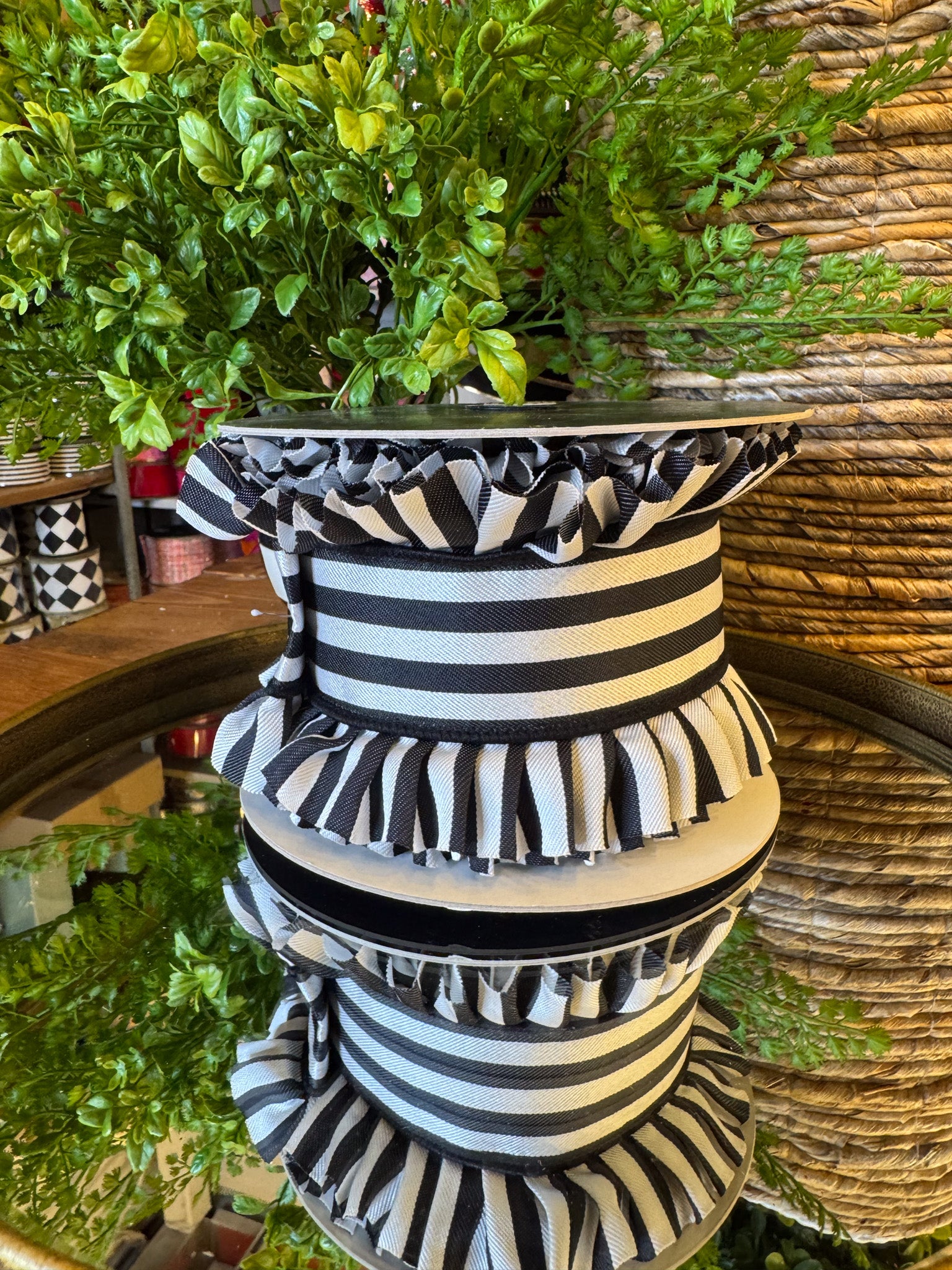 Candy Stripe Ruffle Ribbon (Black)