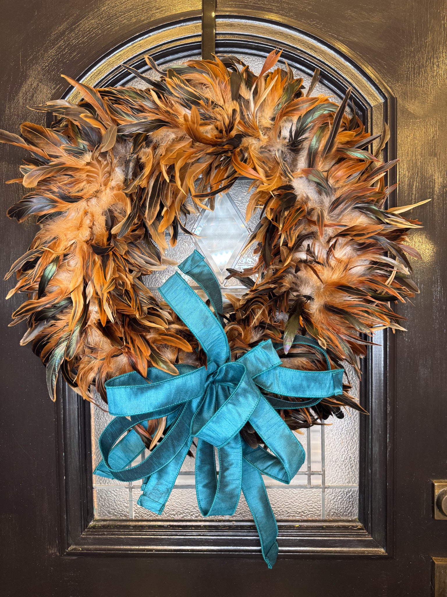Feather Wreath with Turquoise Bow