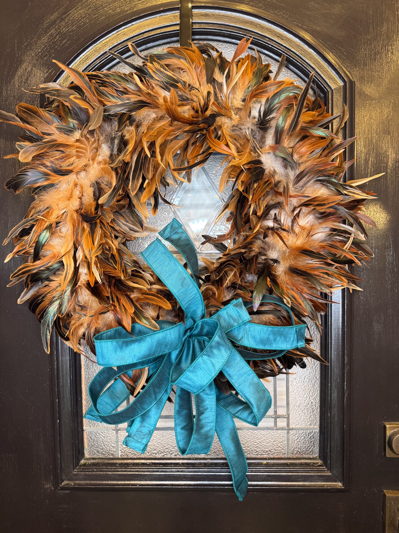Feather Wreath with Turquoise Bow